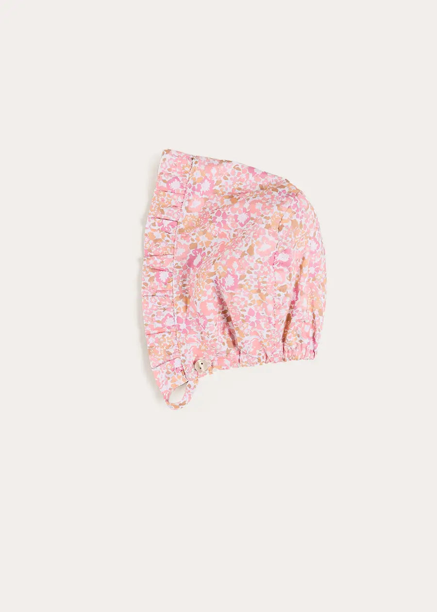Nellie Floral Ruffle Detail Bonnet in Pink (S-M) Bonnets from Pepa London