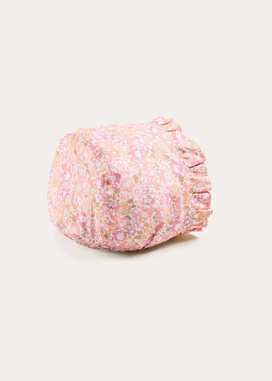 Nellie Floral Ruffle Detail Bonnet in Pink (S-M) Bonnets from Pepa London