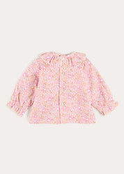 Nellie Floral Ruffle Collar Long Sleeve Blouse in Pink (1mth-12mths) Blouses from Pepa London