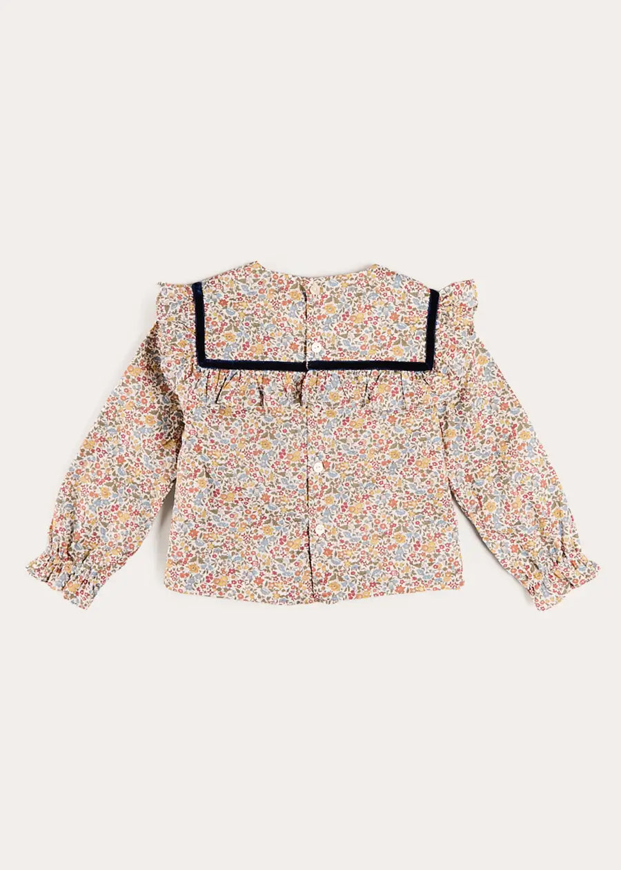 Marianne Floral Velvet Bow Detail Blouse in Toffee Made with Liberty Fabric (18mths-12yrs) Blouses from Pepa London