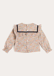 Marianne Floral Velvet Bow Detail Blouse in Toffee Made with Liberty Fabric (18mths-12yrs) Blouses from Pepa London