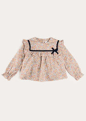 Marianne Floral Velvet Bow Detail Blouse in Toffee Made with Liberty Fabric (18mths-12yrs) Blouses from Pepa London