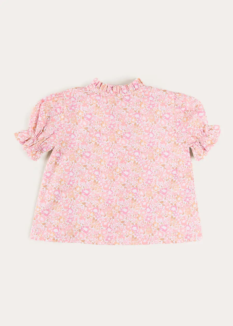 Nellie Floral Mao Collar Romantic Blouse in Pink (18mths-6yrs) Blouses from Pepa London