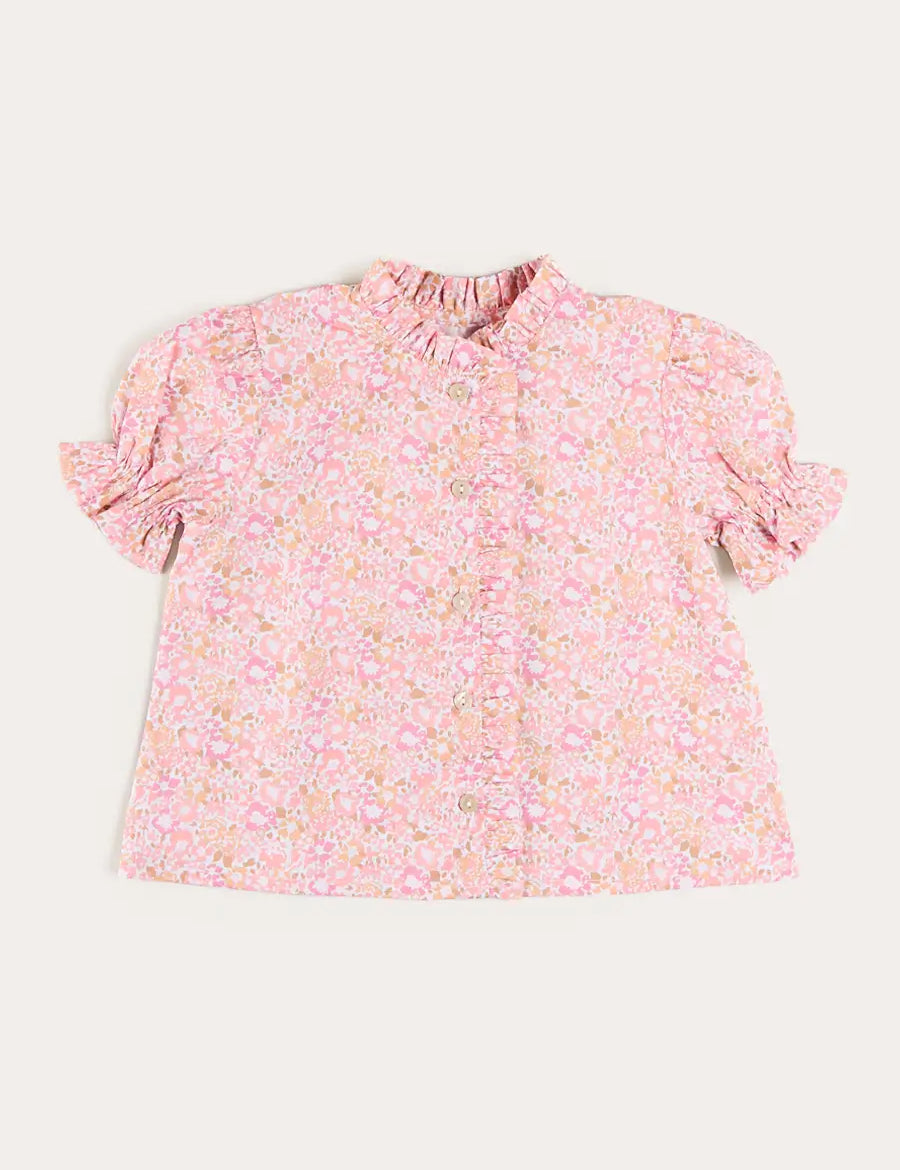 Nellie Floral Mao Collar Romantic Blouse in Pink (18mths-6yrs) Blouses from Pepa London