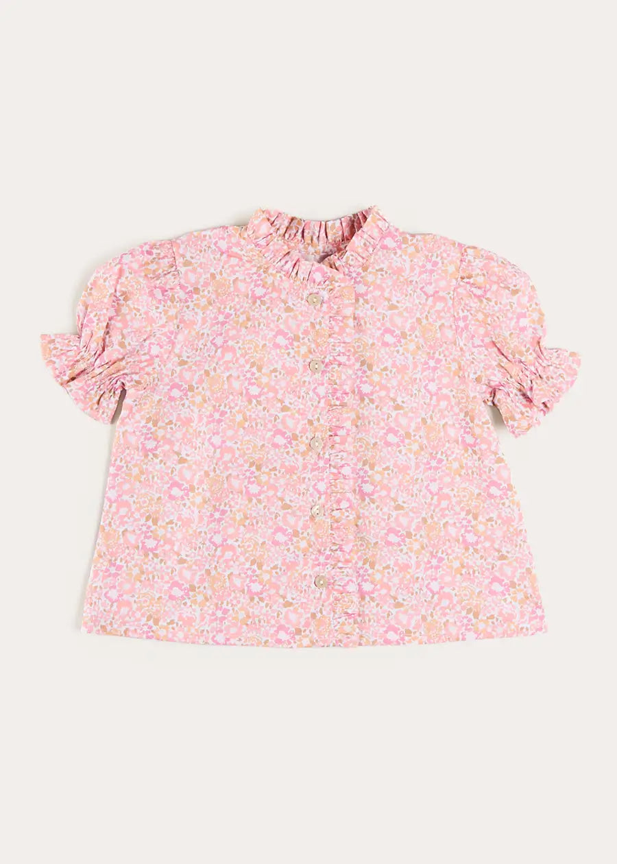 Nellie Floral Mao Collar Romantic Blouse in Pink (18mths-6yrs) Blouses from Pepa London