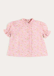 Nellie Floral Mao Collar Romantic Blouse in Pink (18mths-6yrs) Blouses from Pepa London