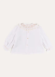 Floral Embroidered Ruffle Collar Lace Trim Blouse in White (2-10yrs) Blouses from Pepa London