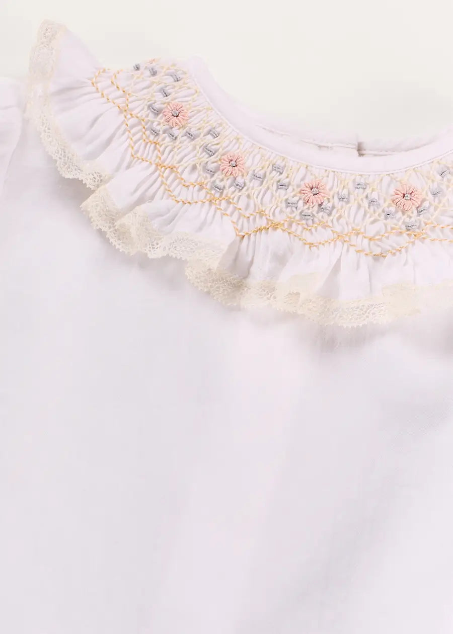 Floral Embroidered Ruffle Collar Lace Trim Blouse in White (2-10yrs) Blouses from Pepa London