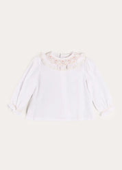 Floral Embroidered Ruffle Collar Lace Trim Blouse in White (2-10yrs) Blouses from Pepa London