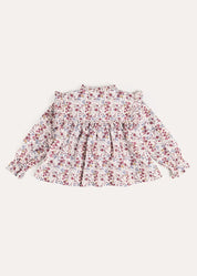 Louisa Floral Ruffle Trim Long Sleeve Blouse in Burgundy (4-10yrs) Blouses from Pepa London