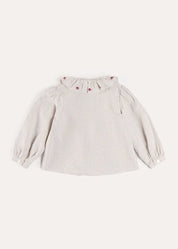 Ambrose Check Floral Embroidered Long Sleeve Blouse in Cream (4-10yrs) Blouses from Pepa London