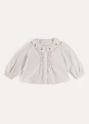 Ambrose Check Floral Embroidered Long Sleeve Blouse in Cream (4-10yrs) Blouses from Pepa London