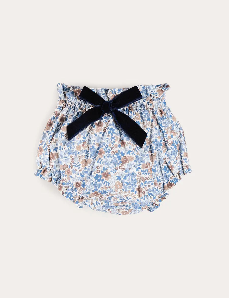 Beatrice Floral Velvet Bow Detail Bloomers in Navy (3mths-3yrs) Bloomers from Pepa London
