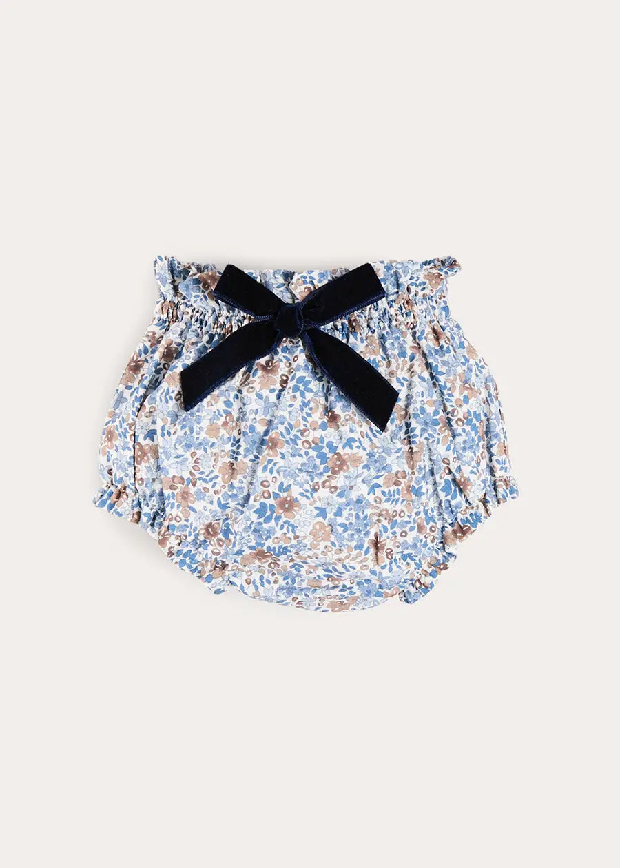 Beatrice Floral Velvet Bow Detail Bloomers in Navy (3mths-3yrs) Bloomers from Pepa London