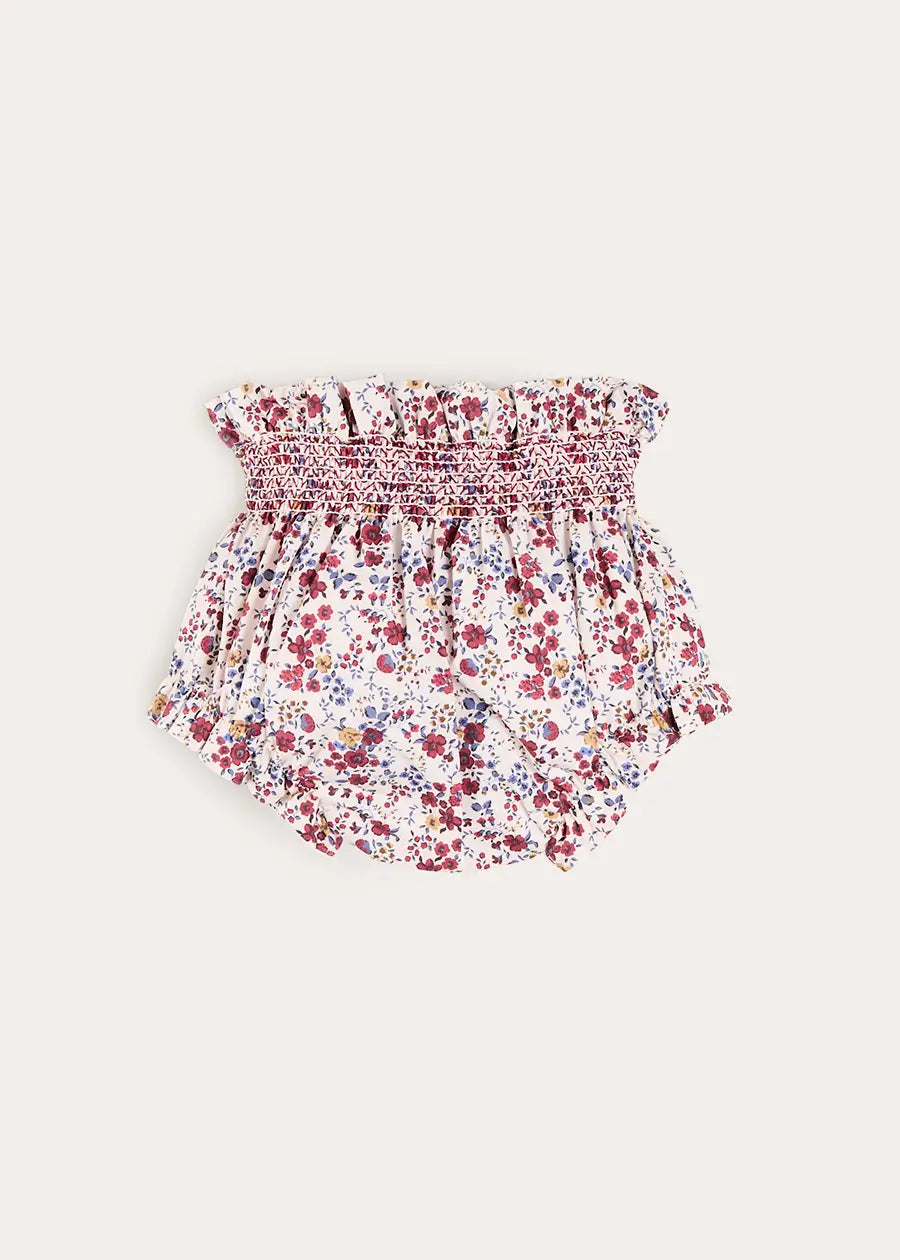 Louisa Floral Velvet Bow Detail Bloomers in Burgundy (1mth-3yrs) Bloomers from Pepa London