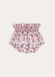 Louisa Floral Velvet Bow Detail Bloomers in Burgundy (1mth-3yrs) Bloomers from Pepa London