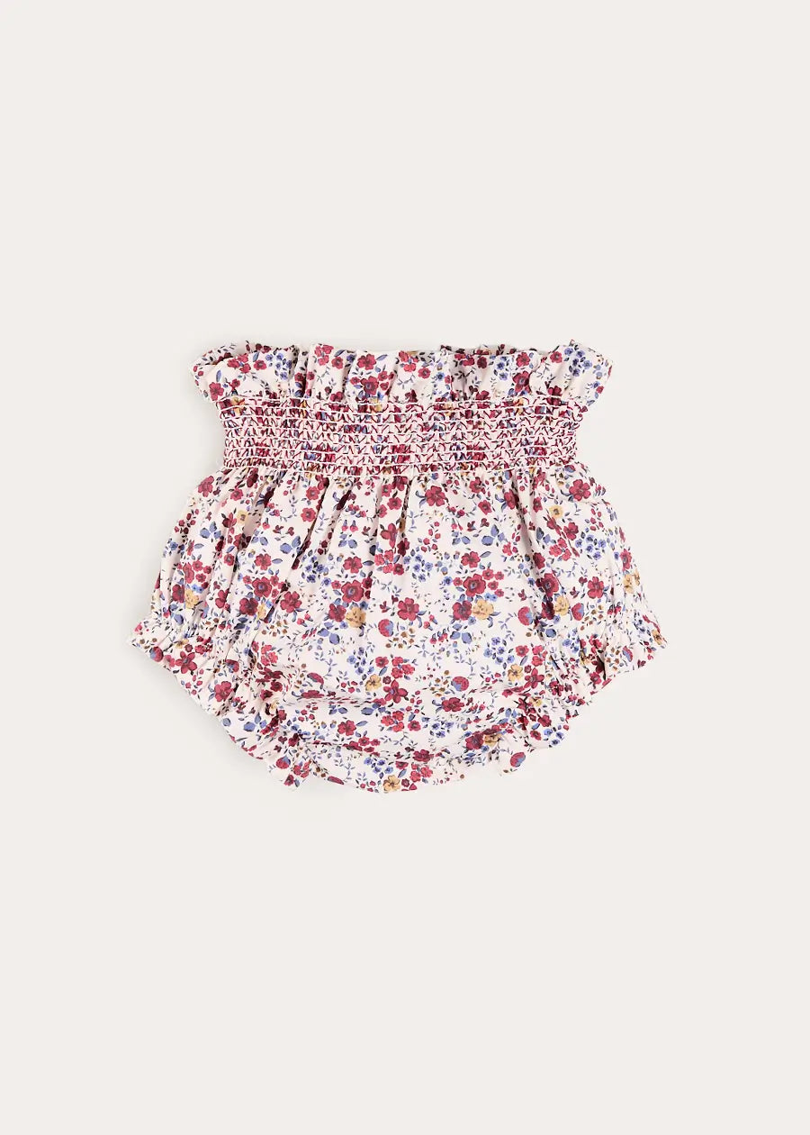 Louisa Floral Velvet Bow Detail Bloomers in Burgundy (1mth-3yrs) Bloomers from Pepa London