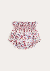 Louisa Floral Velvet Bow Detail Bloomers in Burgundy (1mth-3yrs) Bloomers from Pepa London