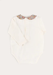 Marianne Floral Collar Long Sleeve Bodysuit in Toffee Made with Liberty Fabric (1mth-3yrs) Tops & Bodysuits from Pepa London