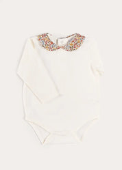 Marianne Floral Collar Long Sleeve Bodysuit in Toffee Made with Liberty Fabric (1mth-3yrs) Tops & Bodysuits from Pepa London