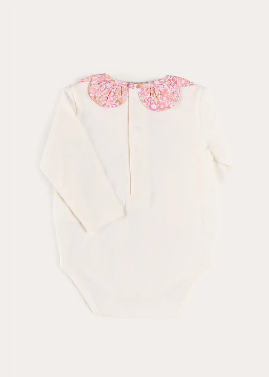 Nellie Floral Collar Long Sleeve Bodysuit in Pink (1mth-3yrs) Tops & Bodysuits from Pepa London