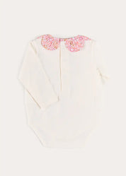 Nellie Floral Collar Long Sleeve Bodysuit in Pink (1mth-3yrs) Tops & Bodysuits from Pepa London