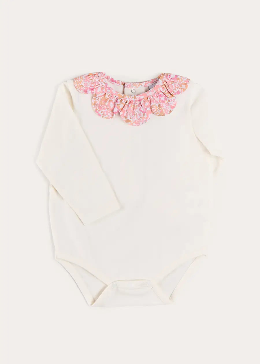 Nellie Floral Collar Long Sleeve Bodysuit in Pink (1mth-3yrs) Tops & Bodysuits from Pepa London