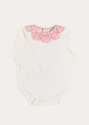 Nellie Floral Collar Long Sleeve Bodysuit in Pink (1mth-3yrs) Tops & Bodysuits from Pepa London