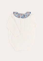 Beatrice Floral Ruffle Collar Long Sleeve Bodysuit in White (1mth-3yrs) Tops & Bodysuits from Pepa London