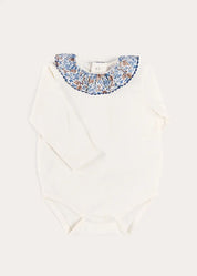 Beatrice Floral Ruffle Collar Long Sleeve Bodysuit in White (1mth-3yrs) Tops & Bodysuits from Pepa London