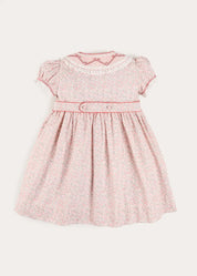 Adelaide Floral Double Breasted Embroidered Long Sleeve Dress in Pink (18mths-10yrs) Dresses from Pepa London