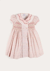 Adelaide Floral Double Breasted Embroidered Long Sleeve Dress in Pink (18mths-10yrs) Dresses from Pepa London
