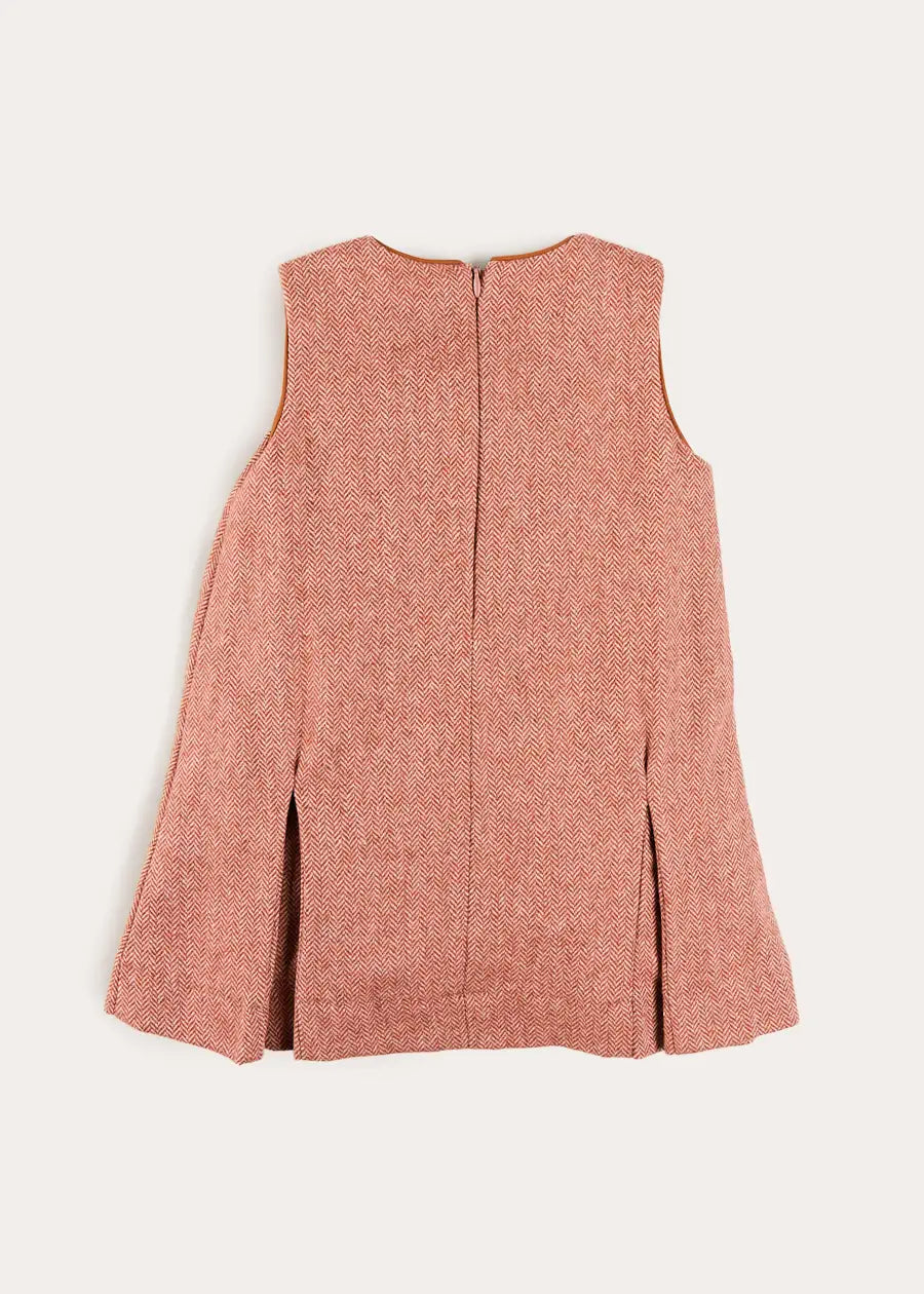 Palmer Houndstooth Pinafore Dress in Rust (12mths-10yrs) Dresses from Pepa London
