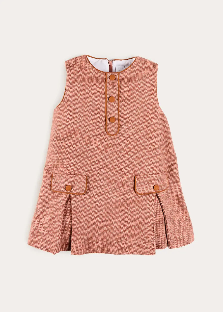 Palmer Houndstooth Pinafore Dress in Rust (12mths-10yrs) Dresses from Pepa London