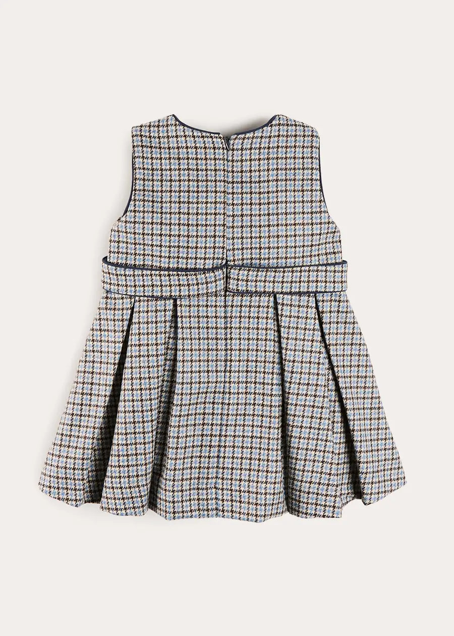 Clermont Houndstooth Jacquard Pinafore Dress in Blue (18mths-12yrs) Dresses from Pepa London