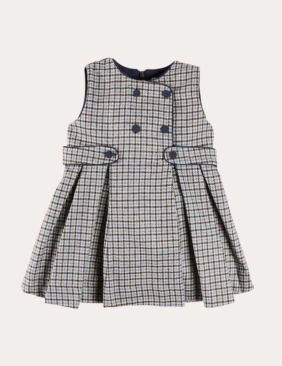 Clermont Houndstooth Jacquard Pinafore Dress in Blue (18mths-12yrs) Dresses from Pepa London