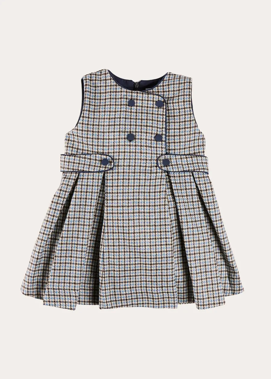 Clermont Houndstooth Jacquard Pinafore Dress in Blue (18mths-12yrs) Dresses from Pepa London