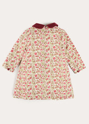 Daphne Floral Long Sleeve Velvet Collar Dress in Burgundy (18mths-10yrs) Dresses from Pepa London