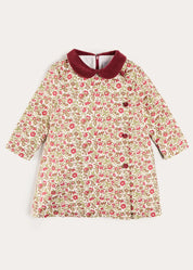 Daphne Floral Long Sleeve Velvet Collar Dress in Burgundy (18mths-10yrs) Dresses from Pepa London