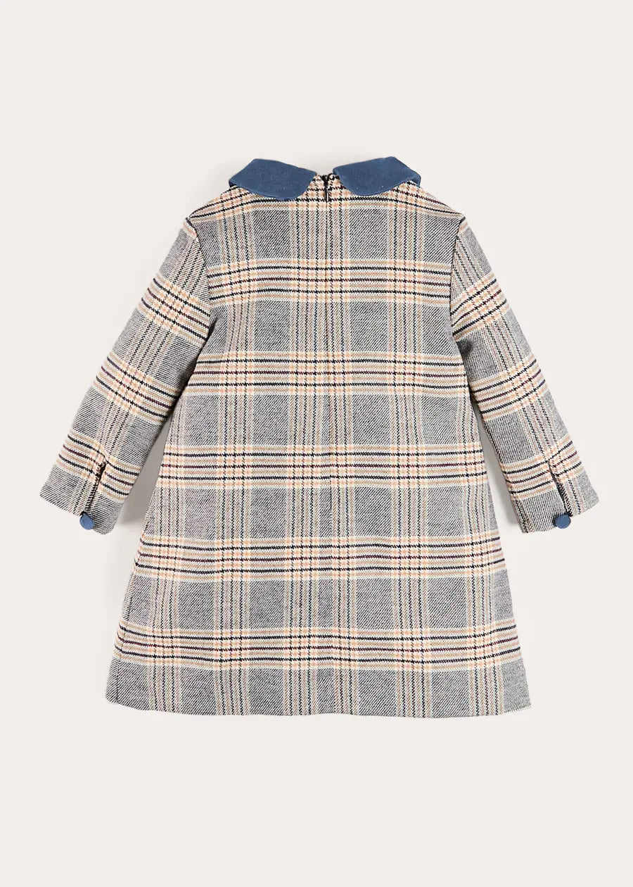 Walcott Check Long Sleeve Velvet Collar Dress in Navy (18mths-12yrs)