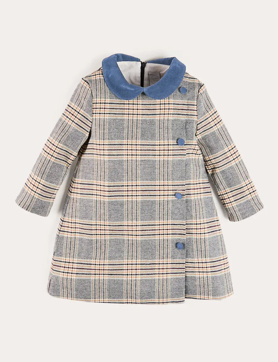 Walcott Check Long Sleeve Velvet Collar Dress in Navy (18mths-12yrs) Dresses from Pepa London