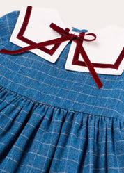 Moreton Check Mariner Collar Velvet Detail Dress in Blue (18mths-10yrs) Dresses from Pepa London