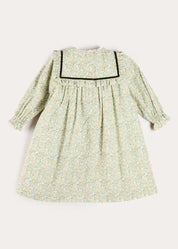 Adelaide Floral Velvet Bow Long Sleeve Trapeze Dress in Green (18mths-10yrs) Dresses from Pepa London