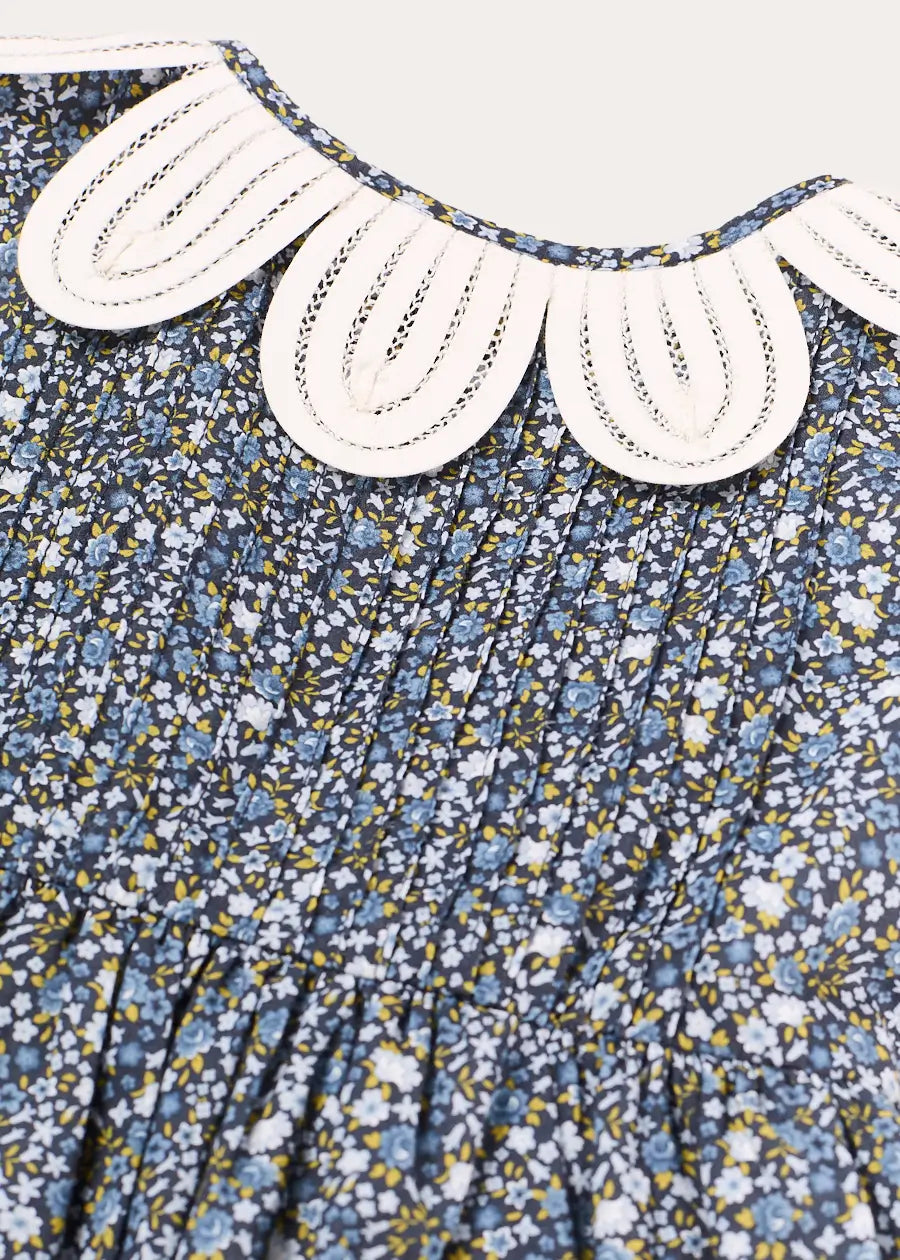 Lydia Floral Petal Collar Short Sleeve Bow Detail Dress in Blue (2-12yrs) Dresses from Pepa London