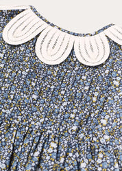 Lydia Floral Petal Collar Short Sleeve Bow Detail Dress in Blue (2-12yrs) Dresses from Pepa London