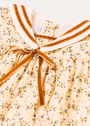 Cora Floral Mariner Collar Velvet Trim Dress in Toffee (18mths-10yrs) Dresses from Pepa London