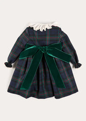 Kinnerton Tartan Double Breasted Velvet Bow Dress in Green (12mths-12yrs) Dresses from Pepa London
