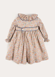 Marianne Floral Long Sleeve Velvet Bow Dress in Mustard Made with Liberty Fabric (2-12yrs) Dresses from Pepa London