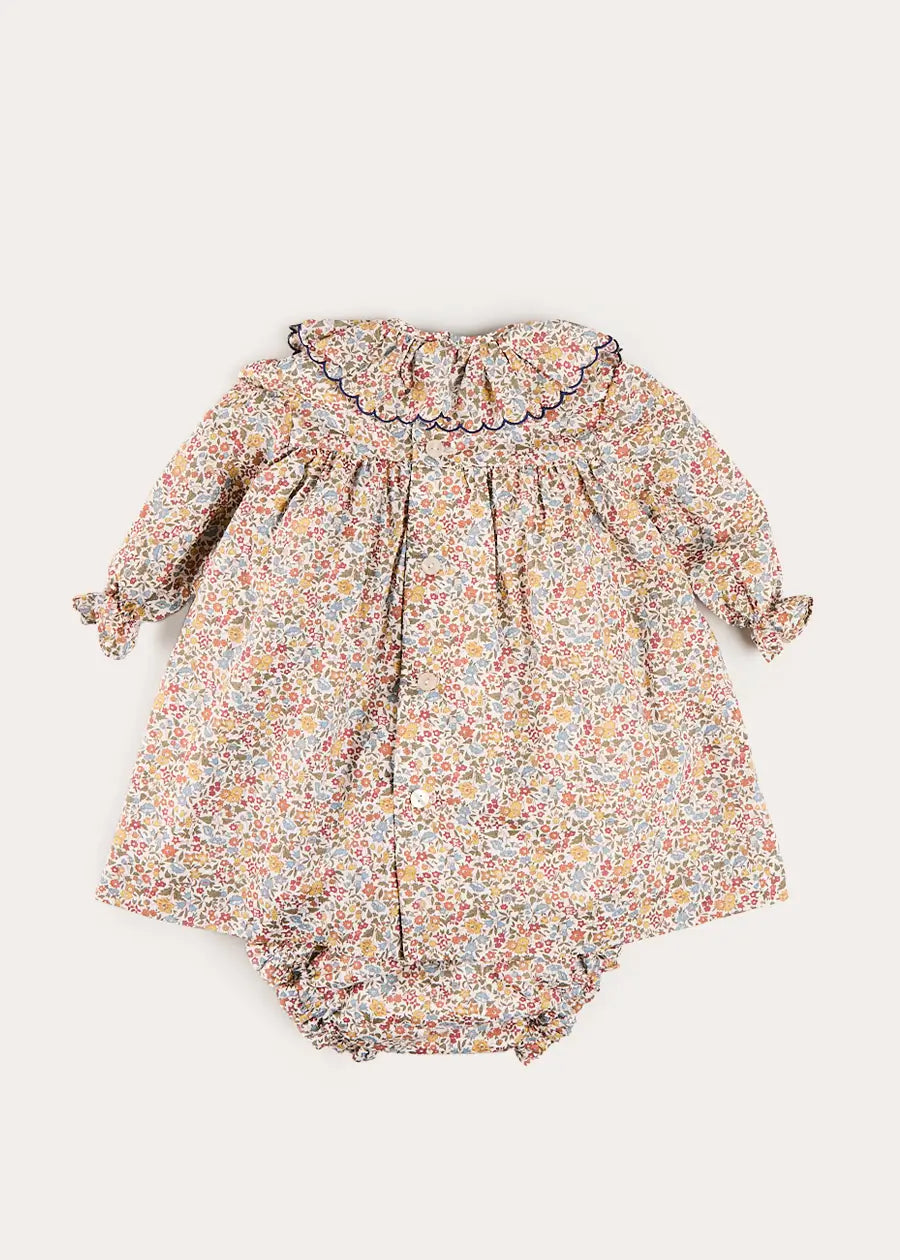 Marianne Floral Long Sleeve Dress with Bloomers in Mustard Made with Liberty Fabric (3mths-3yrs) Dresses from Pepa London