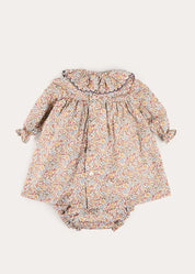 Marianne Floral Long Sleeve Dress with Bloomers in Mustard Made with Liberty Fabric (3mths-3yrs) Dresses from Pepa London